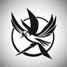 Design a black and white sports brand logo featuring a stylized representation of a swallow bird.