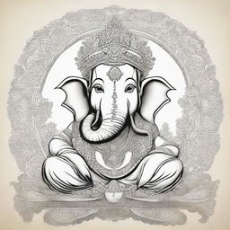 A reverent and detailed portrait of Lord Ganesha, the Hindu deity of wisdom and success. The god has an elephant head and a detailed ornamental design according to traditional Hindu depictions.