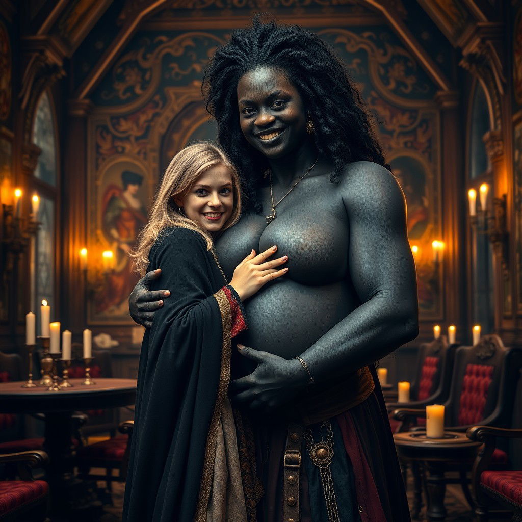 A medieval room filled with intricate, ornate furniture and rich tapestries, bathed in warm candlelight