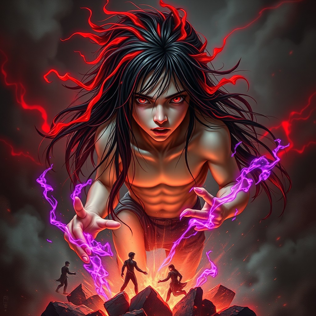 A magical boy mid-transformation into his unstable, destructive form