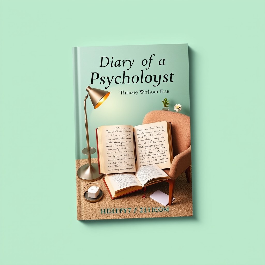 A book cover designed in the size of 15x21cm featuring the theme "Diary of a Psychologist: Therapy Without Fear"