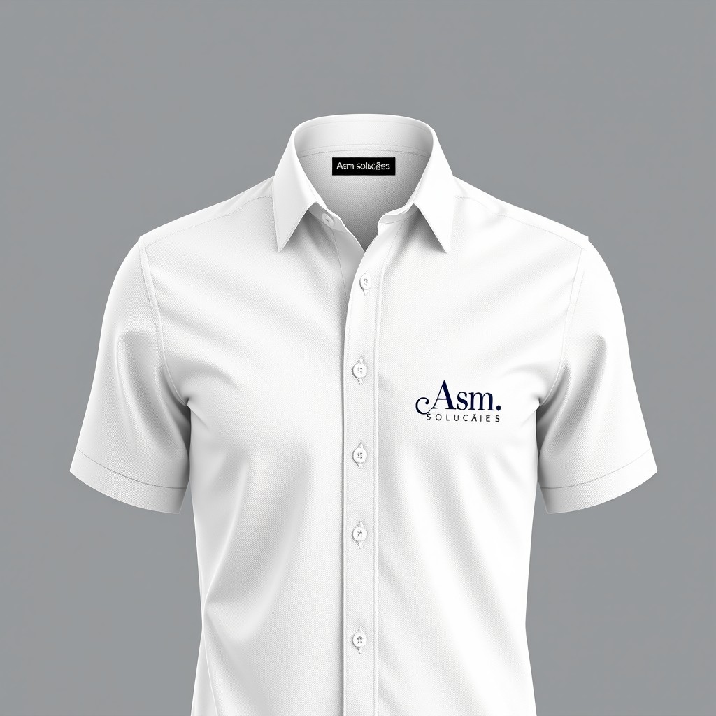 A stylish and professional business shirt design for a company named 'Asm Soluções'