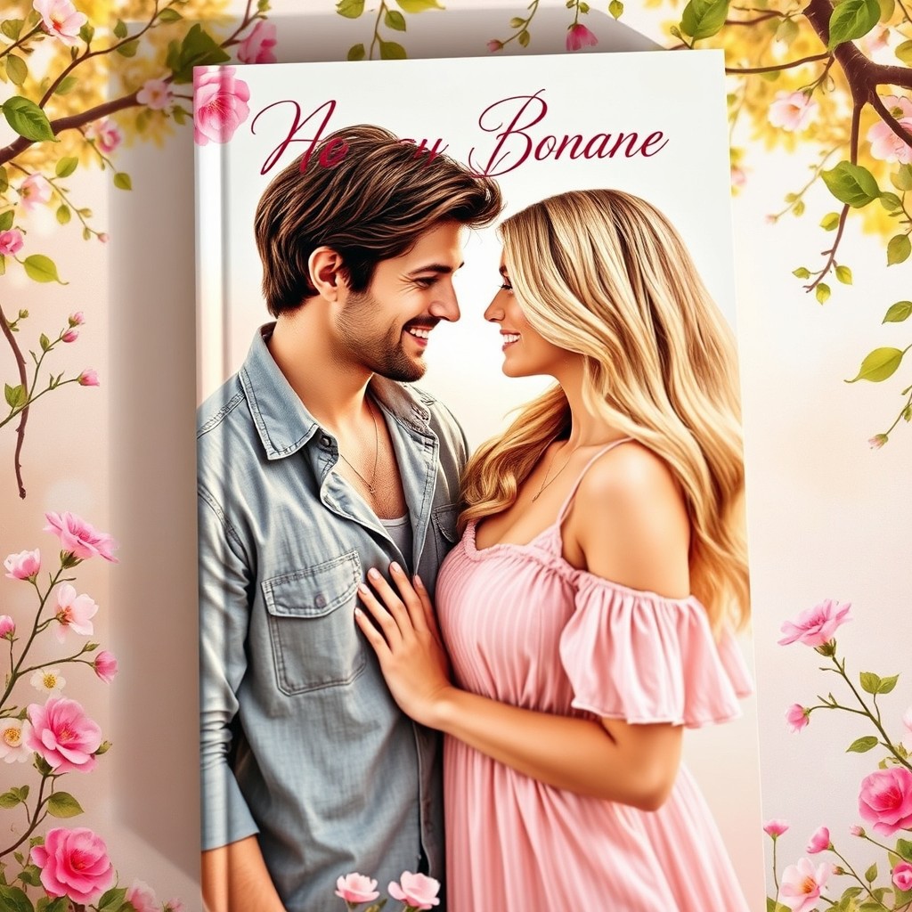 A romantic book cover featuring a handsome man with brown hair and a beautiful blonde woman