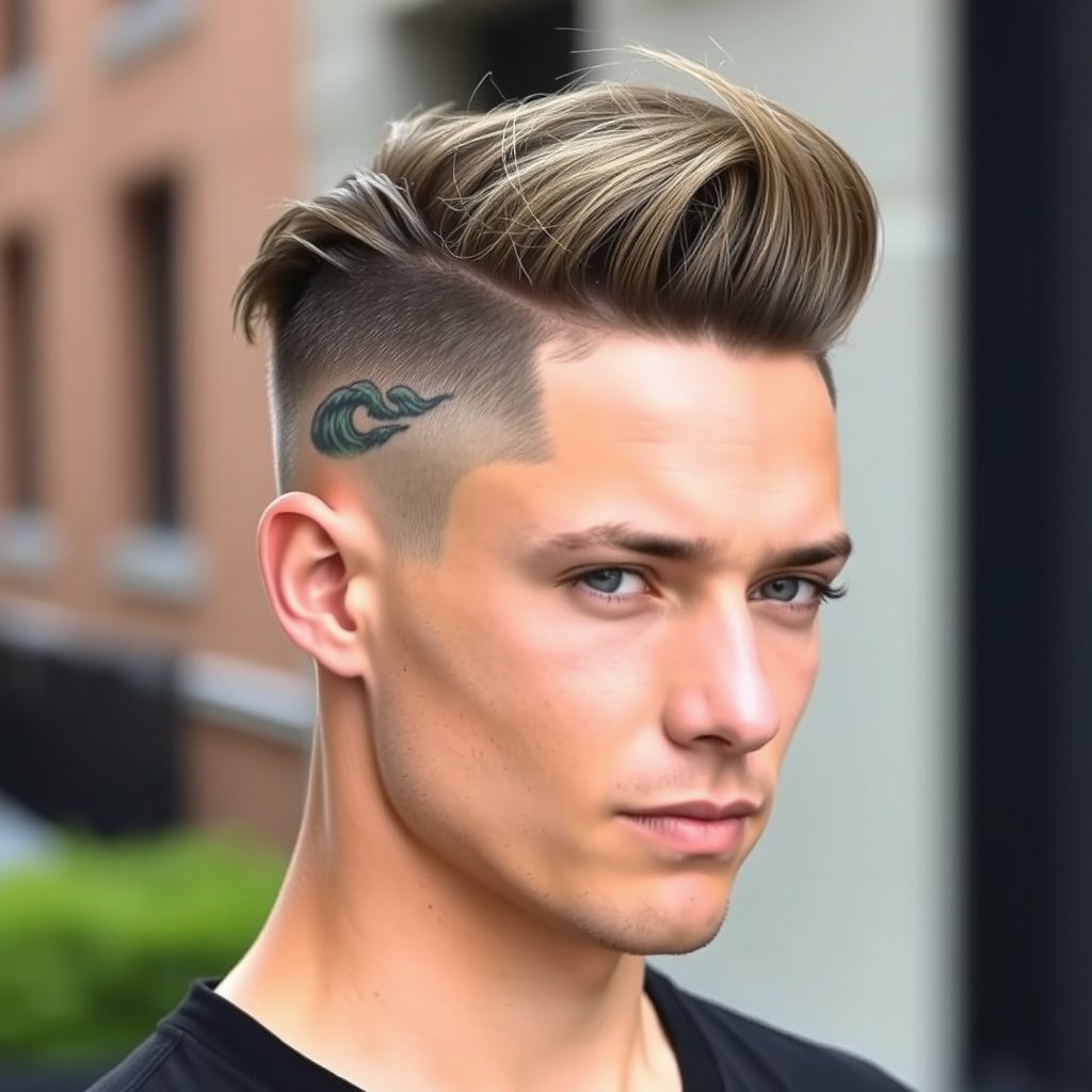 A stylish haircut featuring extremely short sides, blending seamlessly into the top