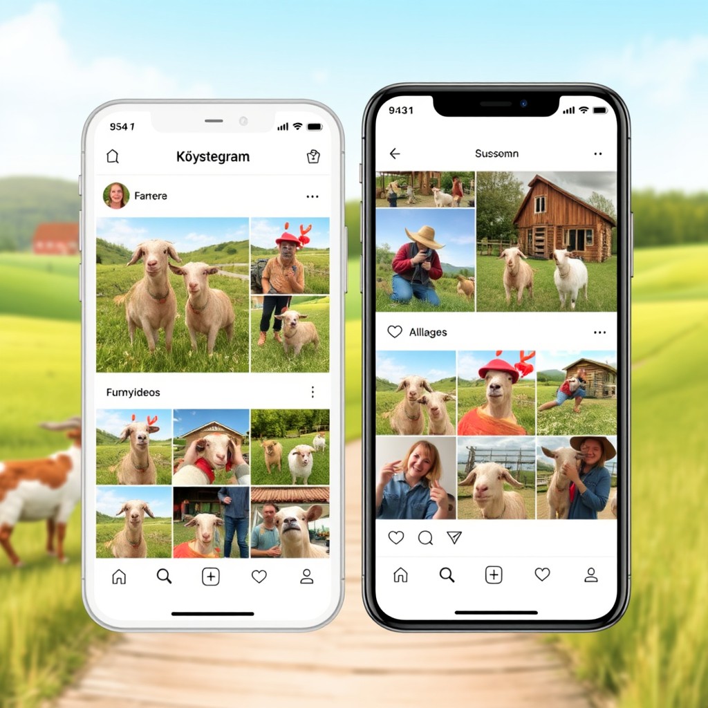 A mobile application called 'Köystegram', inspired by Instagram, featuring a humorous village-themed social media account