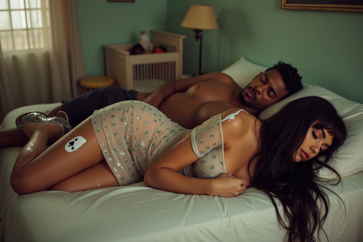 A light-skinned Mexican woman with long straight black hair, showcasing a curvy medium build with very thick toned legs, wide hips, and round prominent breasts