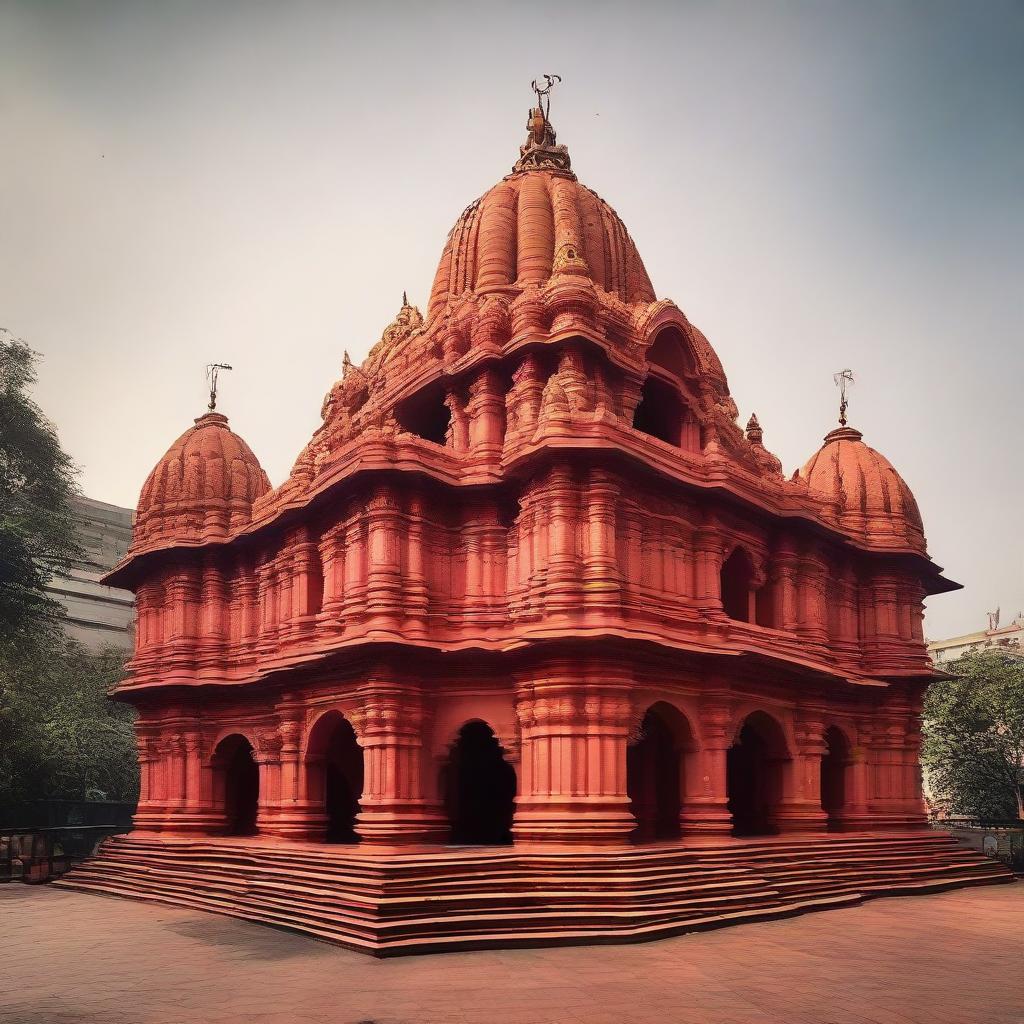 An enriching image of the Siddhivinayak Temple, an iconic spiritual structure in Mumbai dedicated to Lord Ganesha. Highlight its unique architectural elements, the vibrant crowd of devotees, and serene atmosphere.