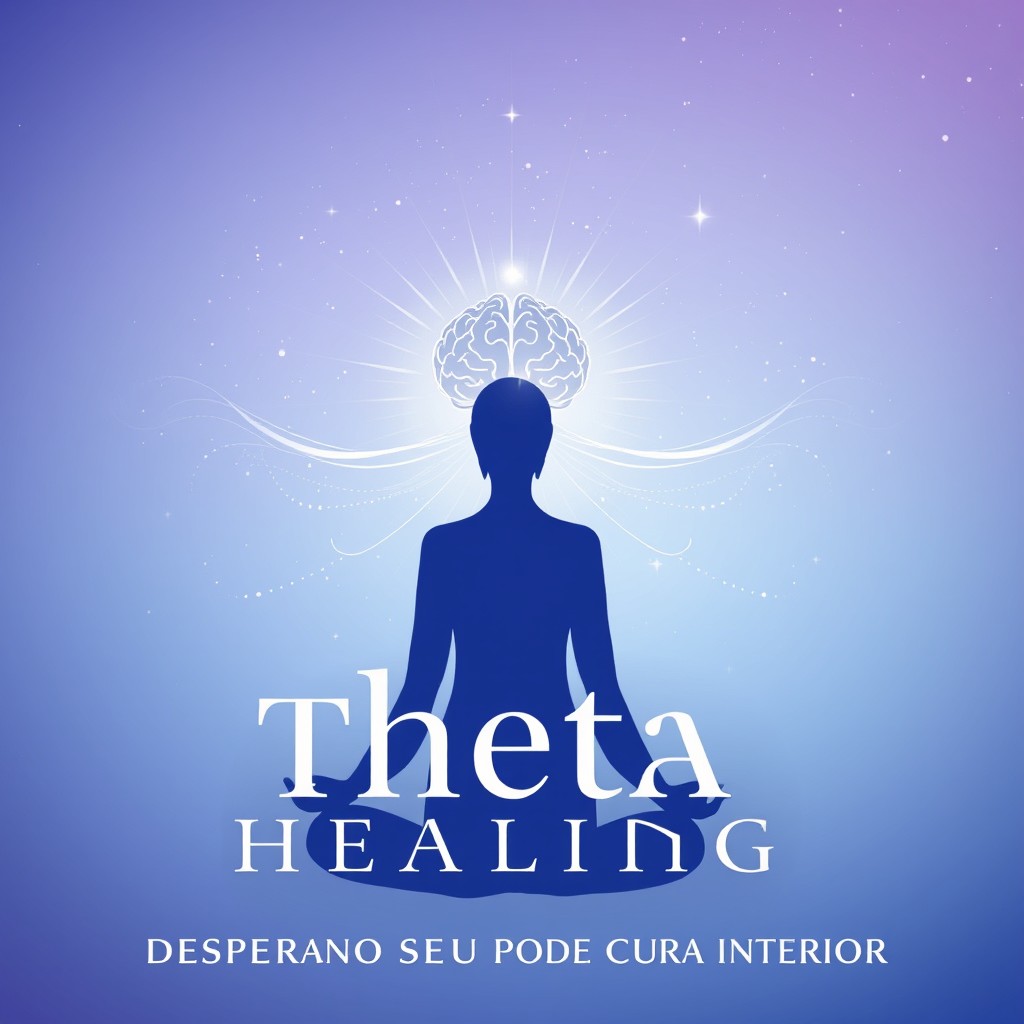 A serene and spiritual ebook cover for 'Theta Healing: Despertando Seu Poder de Cura Interior'
