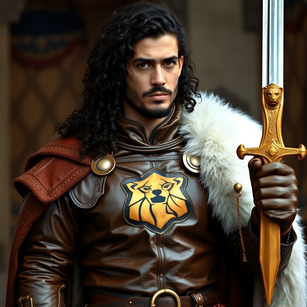 A 25-year-old Christian Jew with dark, long curly hair and light brown, honey-colored eyes