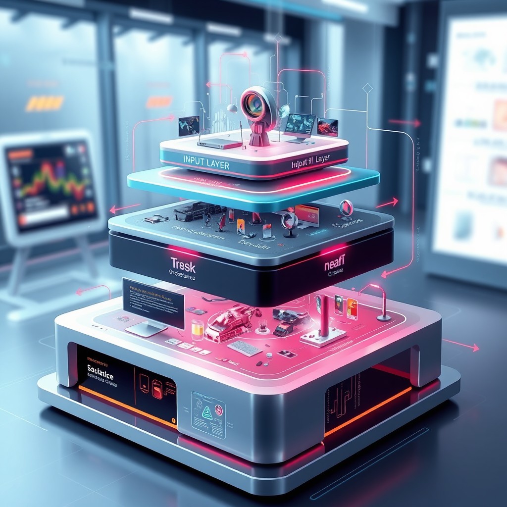 A detailed illustration of a conceptual Agentic Ecosystem architecture on a digital canvas, showcasing five distinctive layers in a modern tech environment