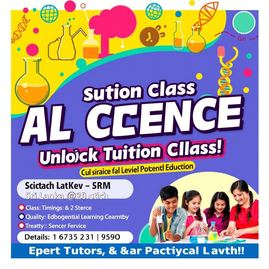 A vibrant and eye-catching poster for a Sri Lankan AL (Advanced Level) Science tuition class