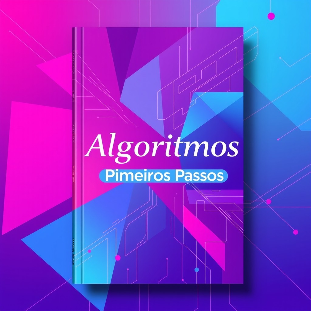 A visually striking book cover for a book titled "Algoritmos: Primeiros Passos"