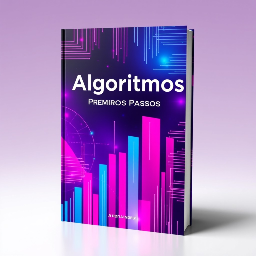 A captivating book cover design for a book titled "Algoritmos: Primeiros Passos"