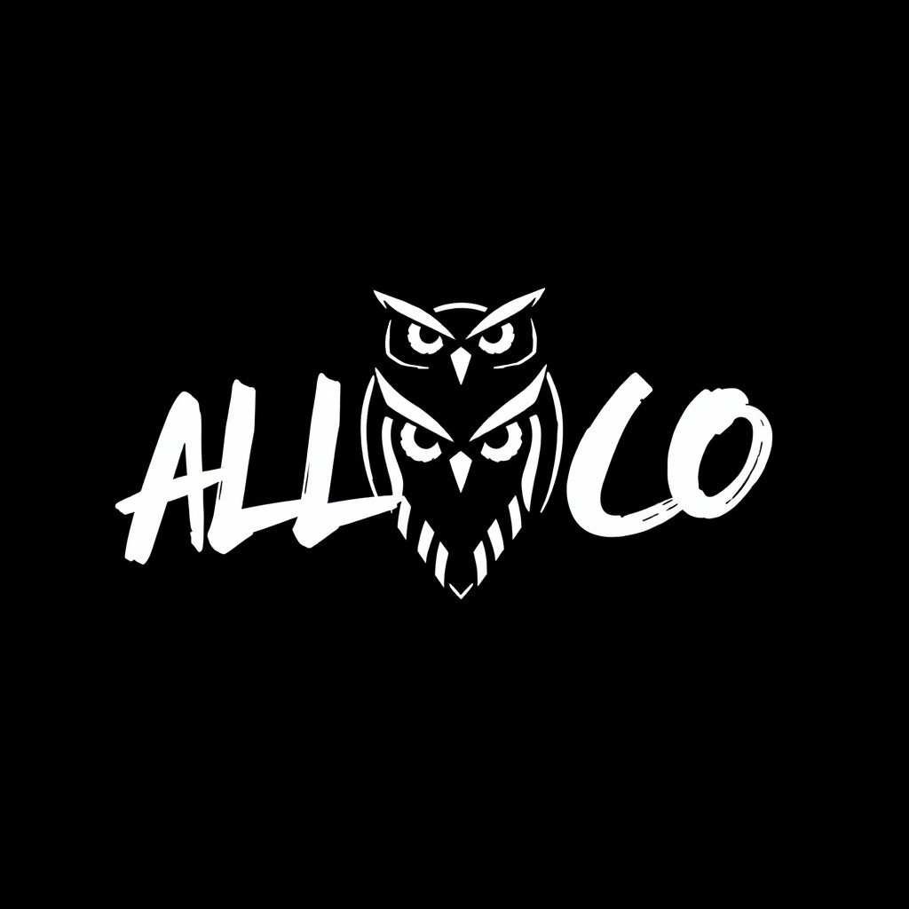 A DJ logo called "ALLOCO" designed in black and white