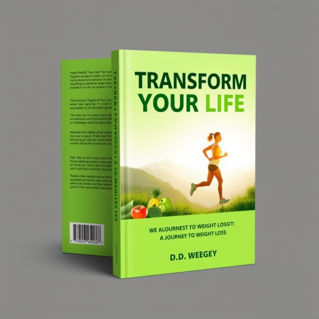 A clean and modern ebook cover design for a weight loss book, featuring a vibrant green color palette to symbolize health and vitality