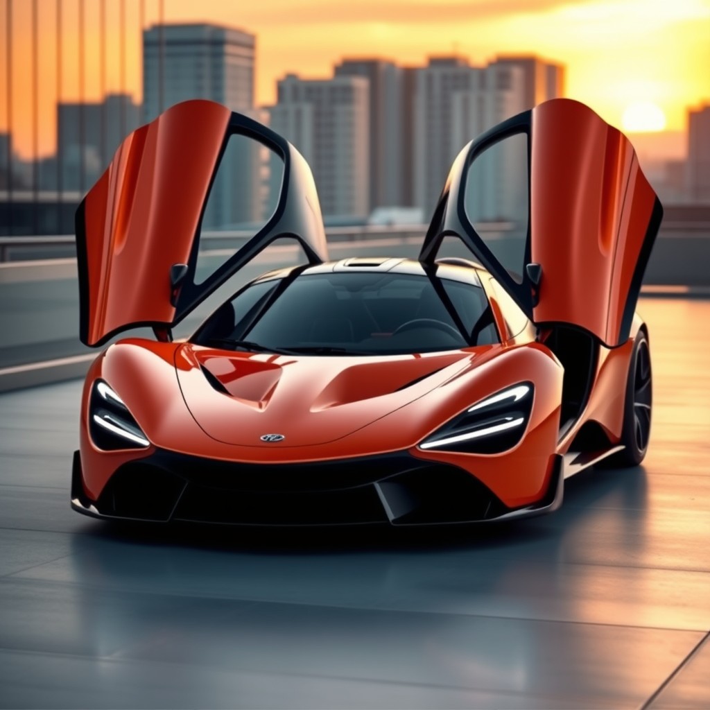 A highly futuristic sports car inspired by the McLaren 720S, named 'Pressero Asra'