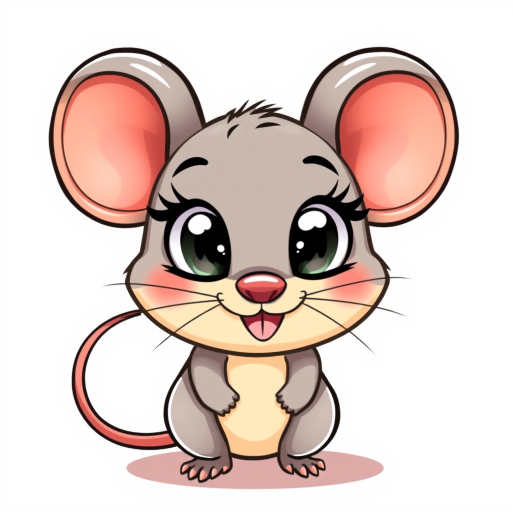 A cute cartoon-style graphic illustration of a small mouse, depicted in a playful and whimsical manner