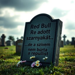 A humorous and darkly comedic meme featuring a gravestone in a serene cemetery setting