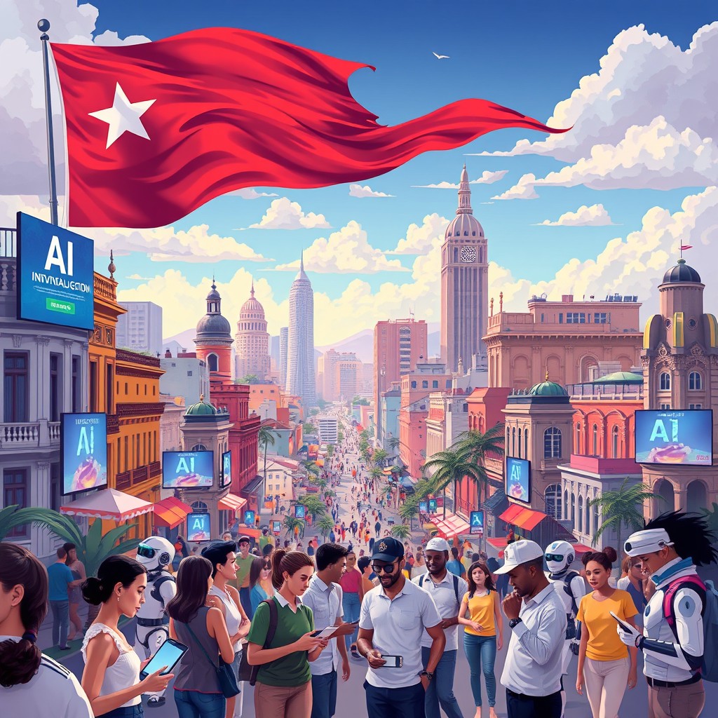 A thought-provoking illustration representing the impact of artificial intelligence on Cuba