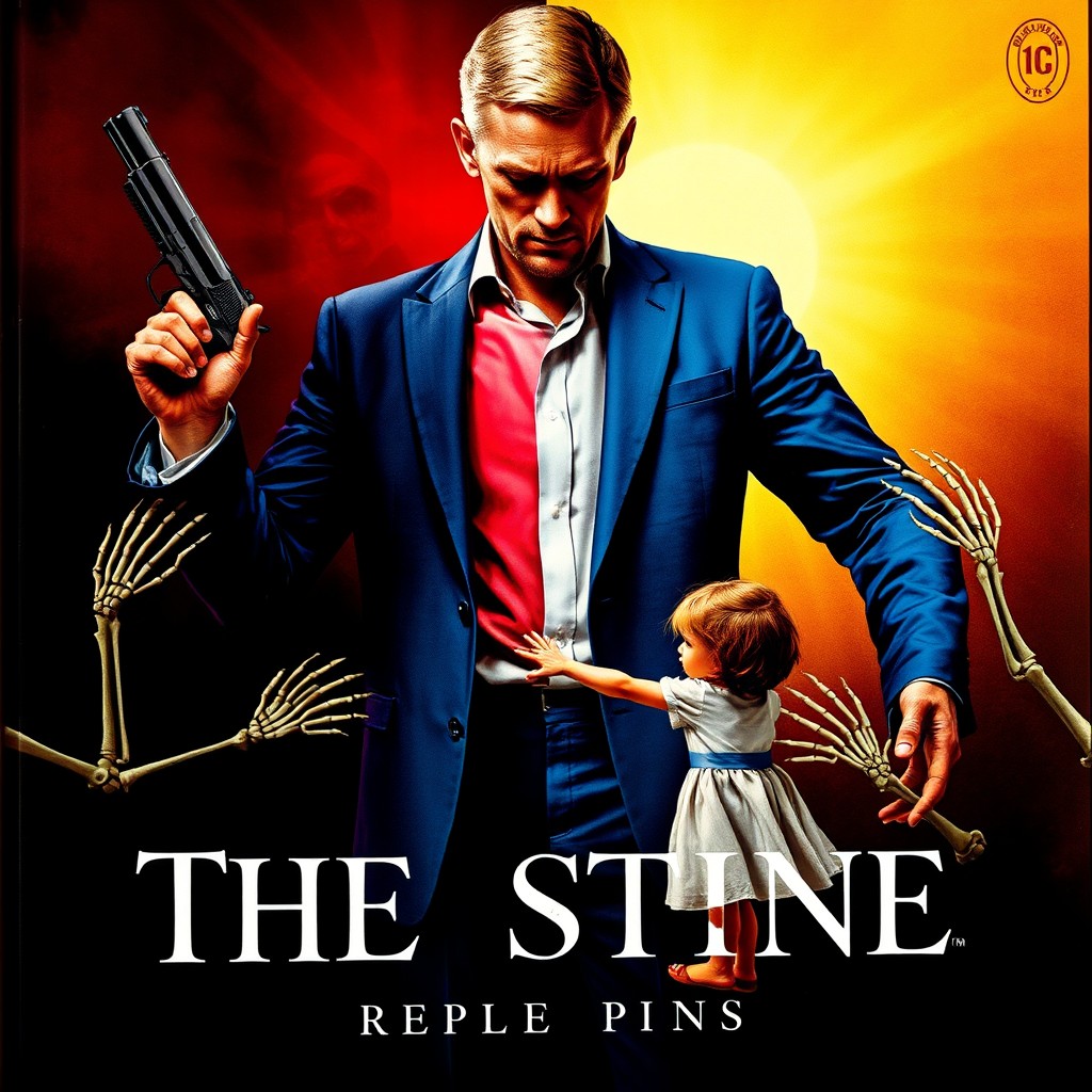 A striking book cover depicting a white man in a blue suit, holding a gun in his left hand