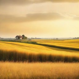 A view of a vast field, bathed in a rich, golden yellow hue, encapsulating the heartwarming aura of the countryside.