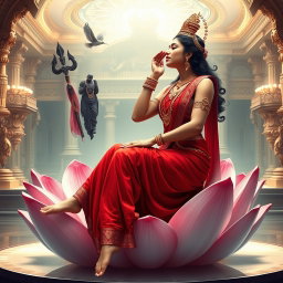 A beautiful divine goddess, inspired by traditional Indian aesthetics, adorned with exquisite jewelry around her neck and delicate payal (anklet) on her feet