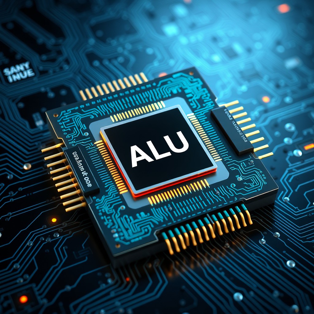An illustration of a modern computer processor emphasizing the role of the Arithmetic Logic Unit (ALU)