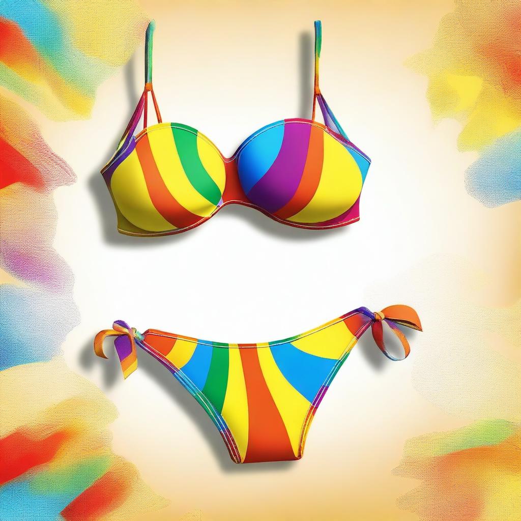 A digital art image of a tastefully designed bikini, radiating with vibrant colors under a hot sun