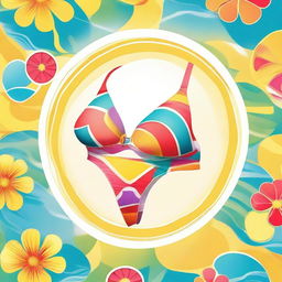 A digital art image of a tastefully designed bikini, radiating with vibrant colors under a hot sun