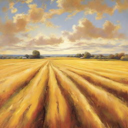 An expansive field, awash with the rich, warming hues of golden yellow under a clear, sunny sky.