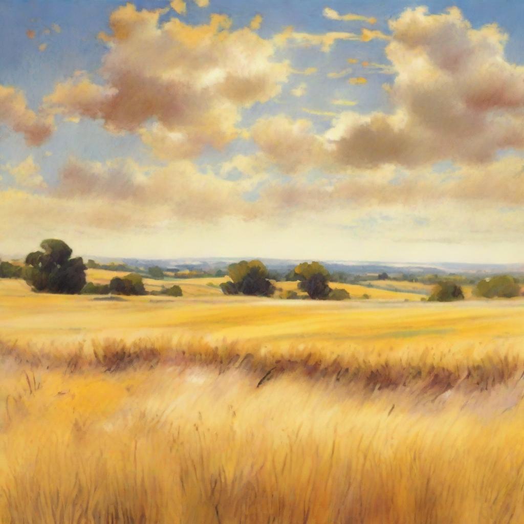 An expansive field, awash with the rich, warming hues of golden yellow under a clear, sunny sky.