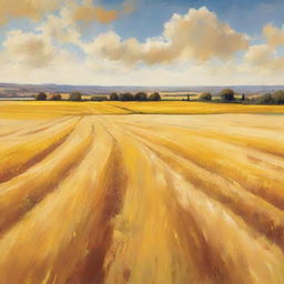 An expansive field, awash with the rich, warming hues of golden yellow under a clear, sunny sky.