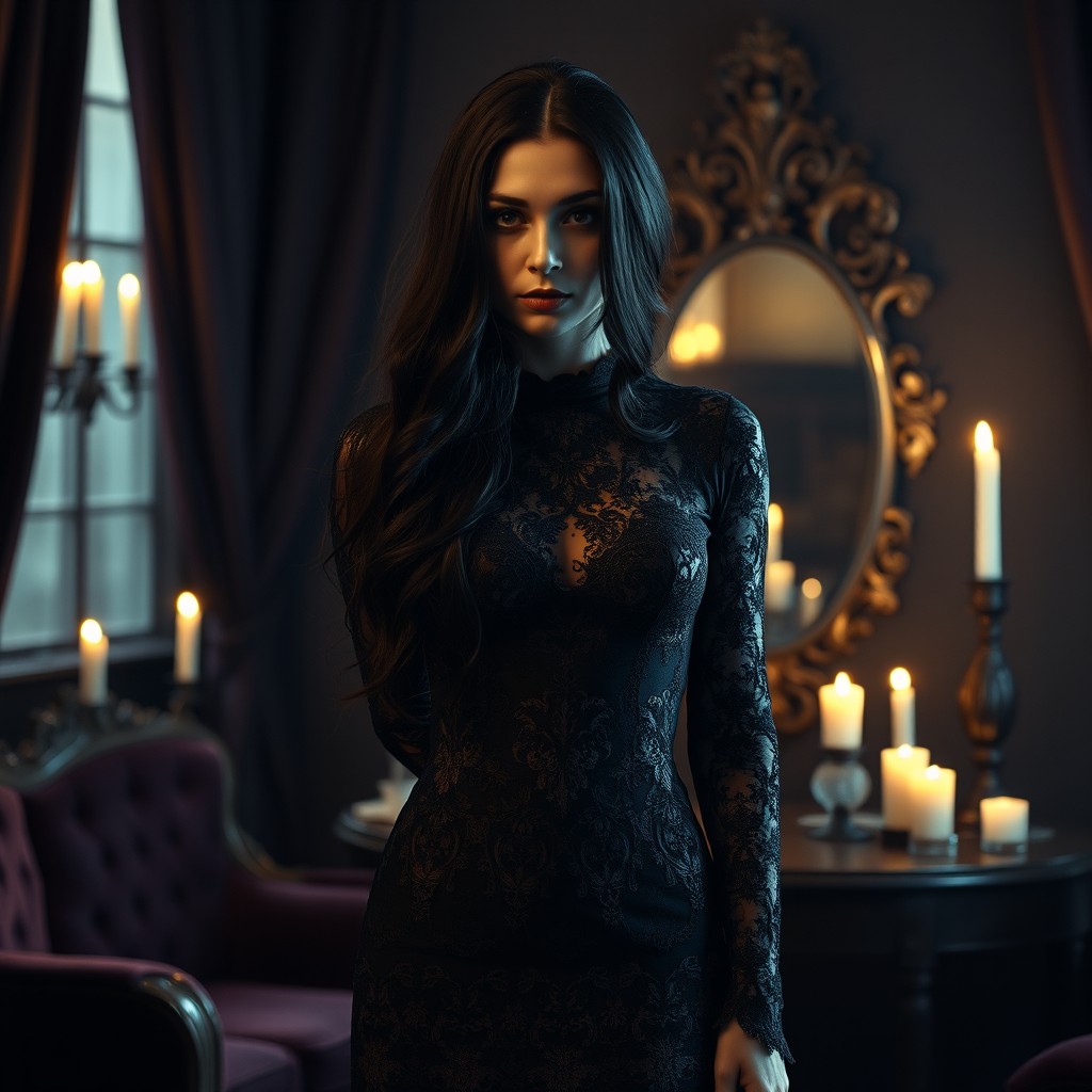 A gothic woman with an alluring, mysterious aura