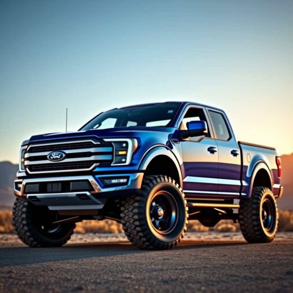 A modern design of a Ford F100 pickup truck, showcasing sleek lines and a powerful stance