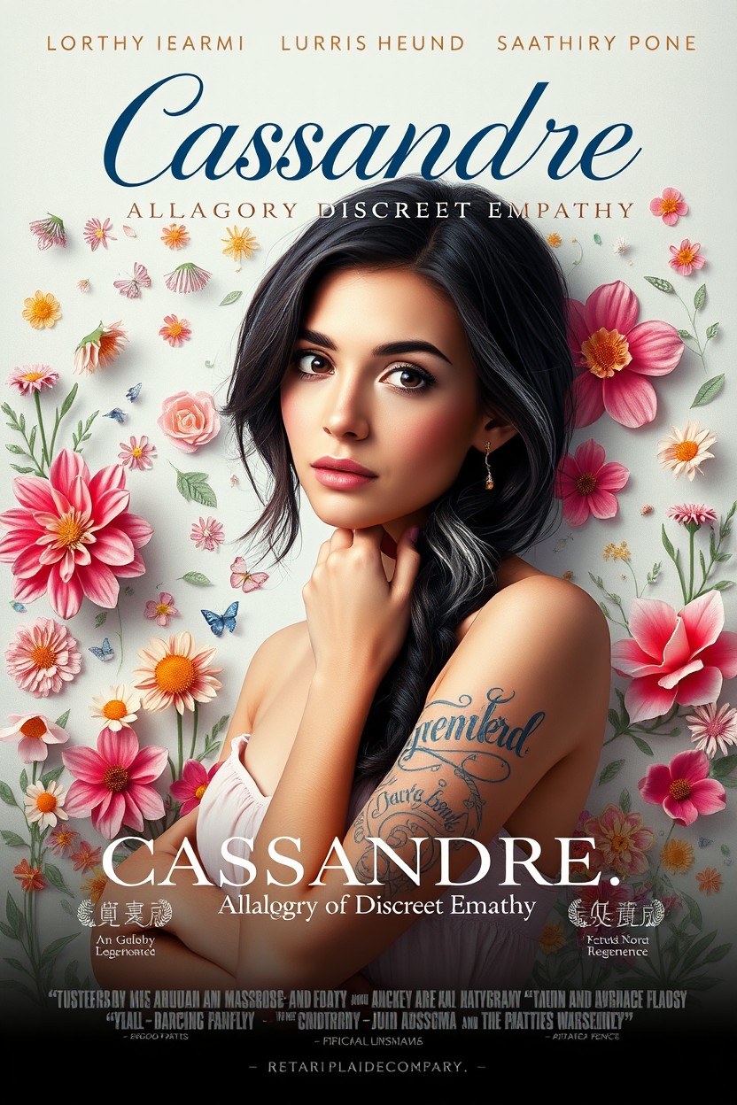 A dreamy movie poster for a film titled 'Cassandre' with the subtitle 'Allegory of Discreet Empathy'