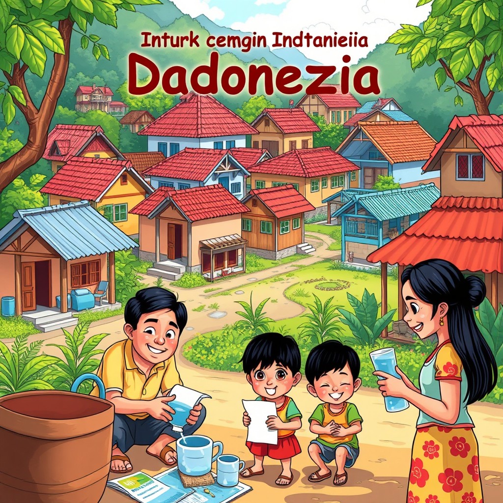A vibrant and engaging cartoon-style illustration for a book cover focusing on diarrheal disease in Indonesia
