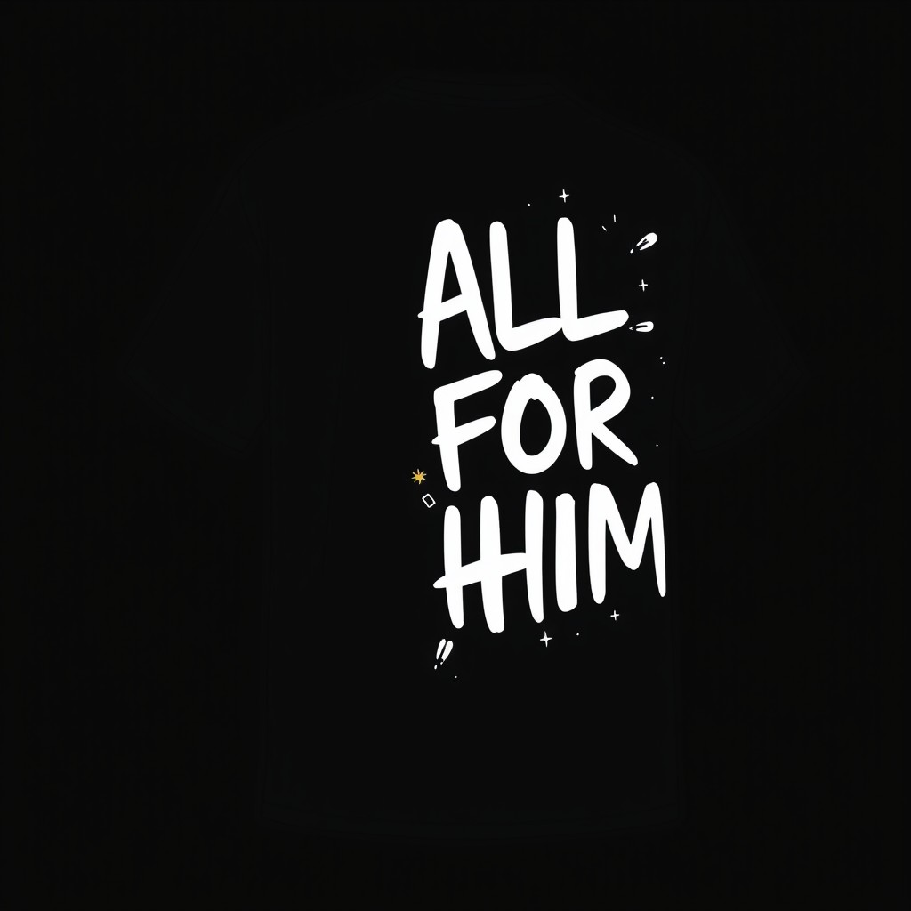 An oversized black T-shirt designed for a Christian streetwear brand, featuring a bold and modern aesthetic