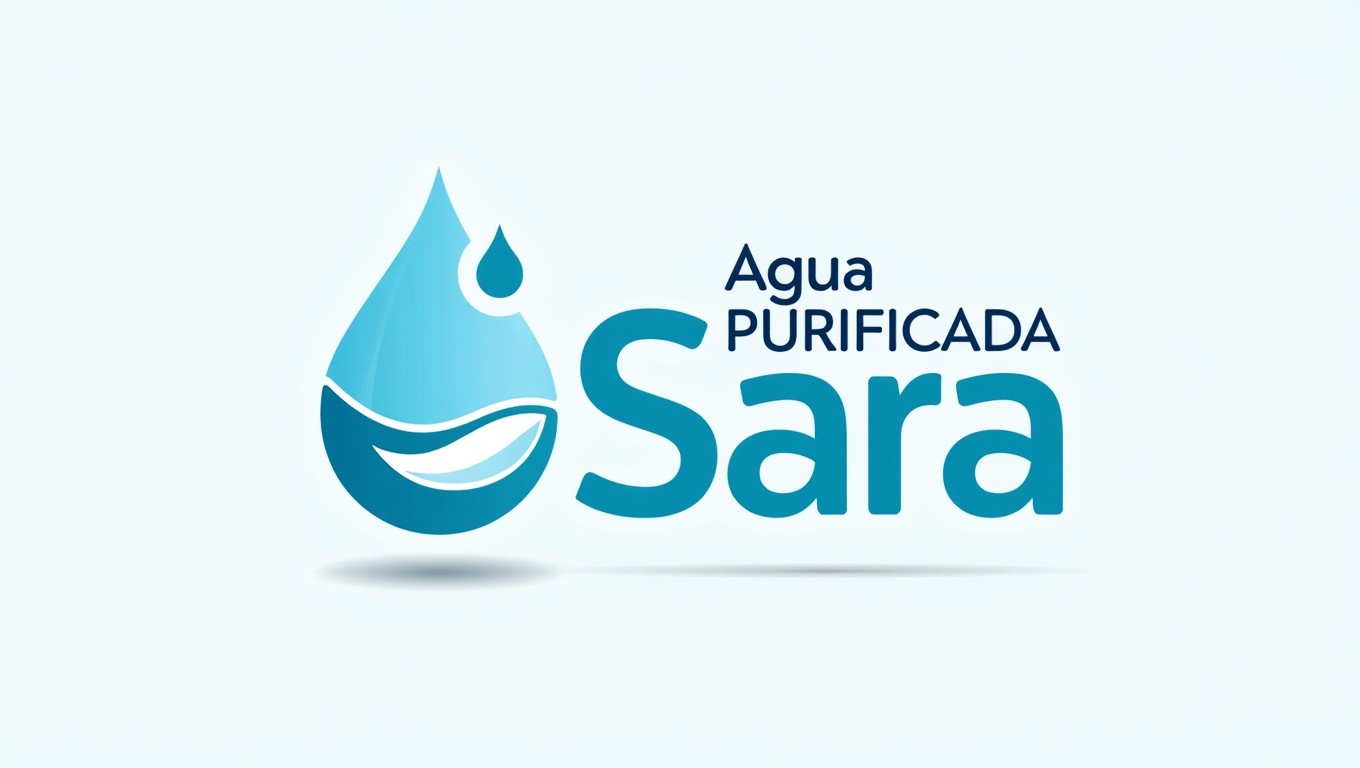 A logo design for a purified water vending machine featuring the text 'Agua Purificada Sara