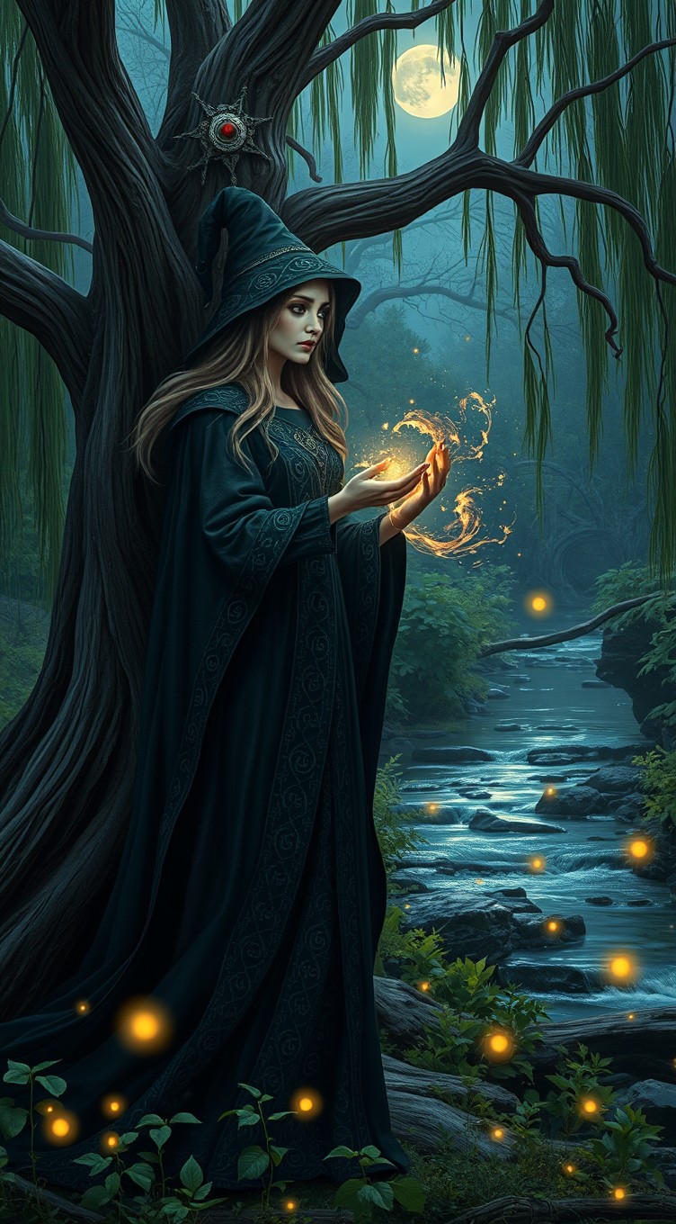 A captivating scene titled 'The Witch of Willow Creek'