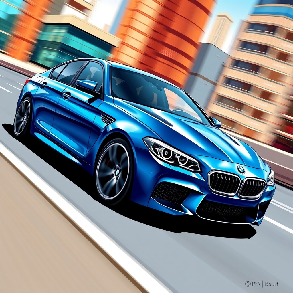 A detailed vector illustration of a BMW M5, showcasing its sleek and sporty design