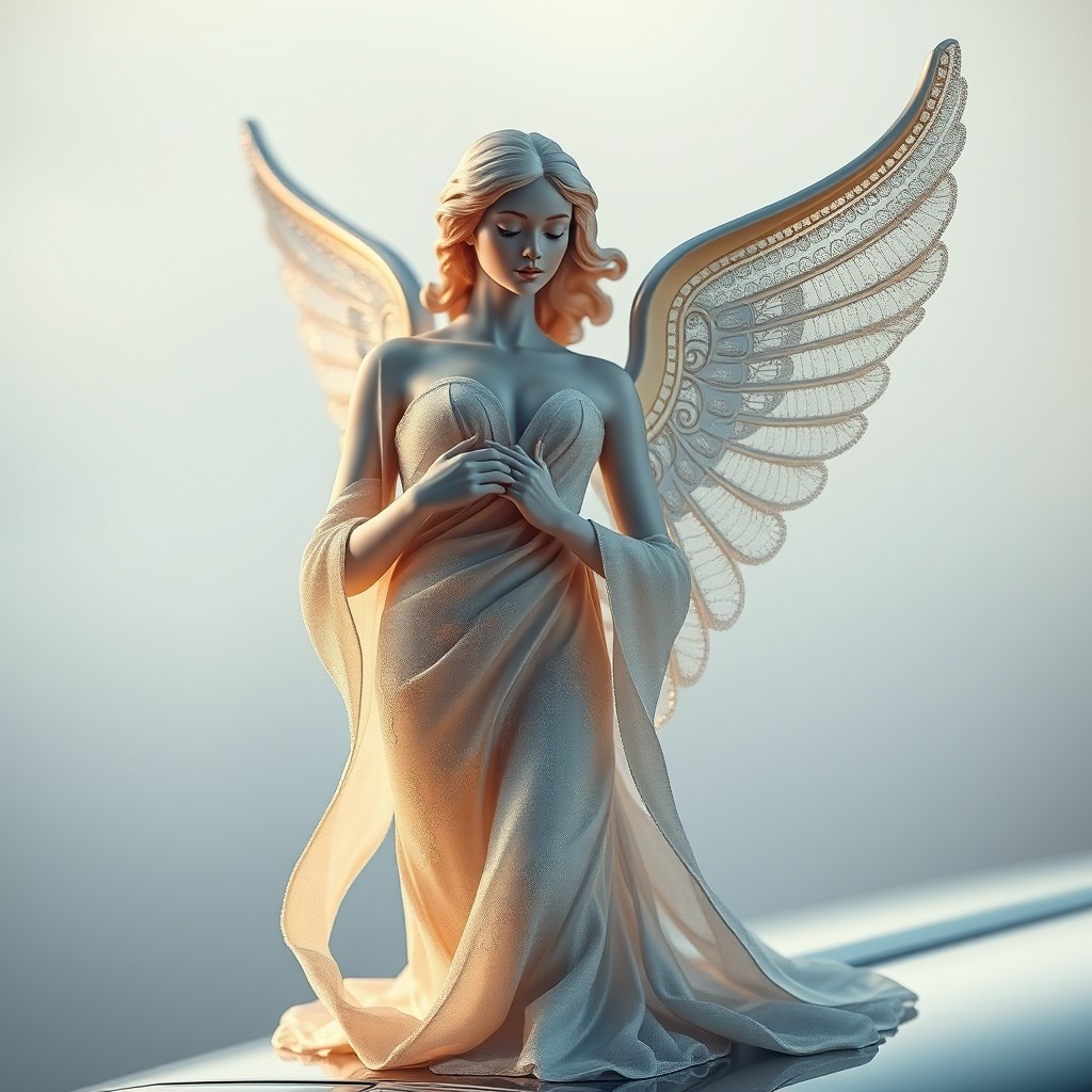 A stunning representation of a spirit figure resembling the iconic Spirit of Ecstasy from Rolls-Royce