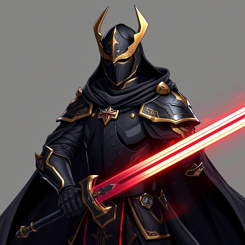 An anime-style character depicted as a dark knight
