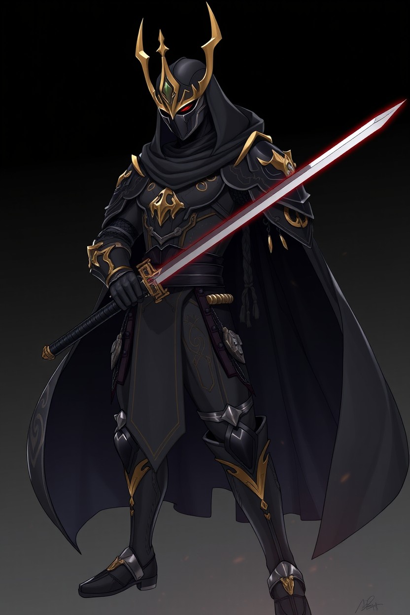 An anime-style character depicted as a dark knight