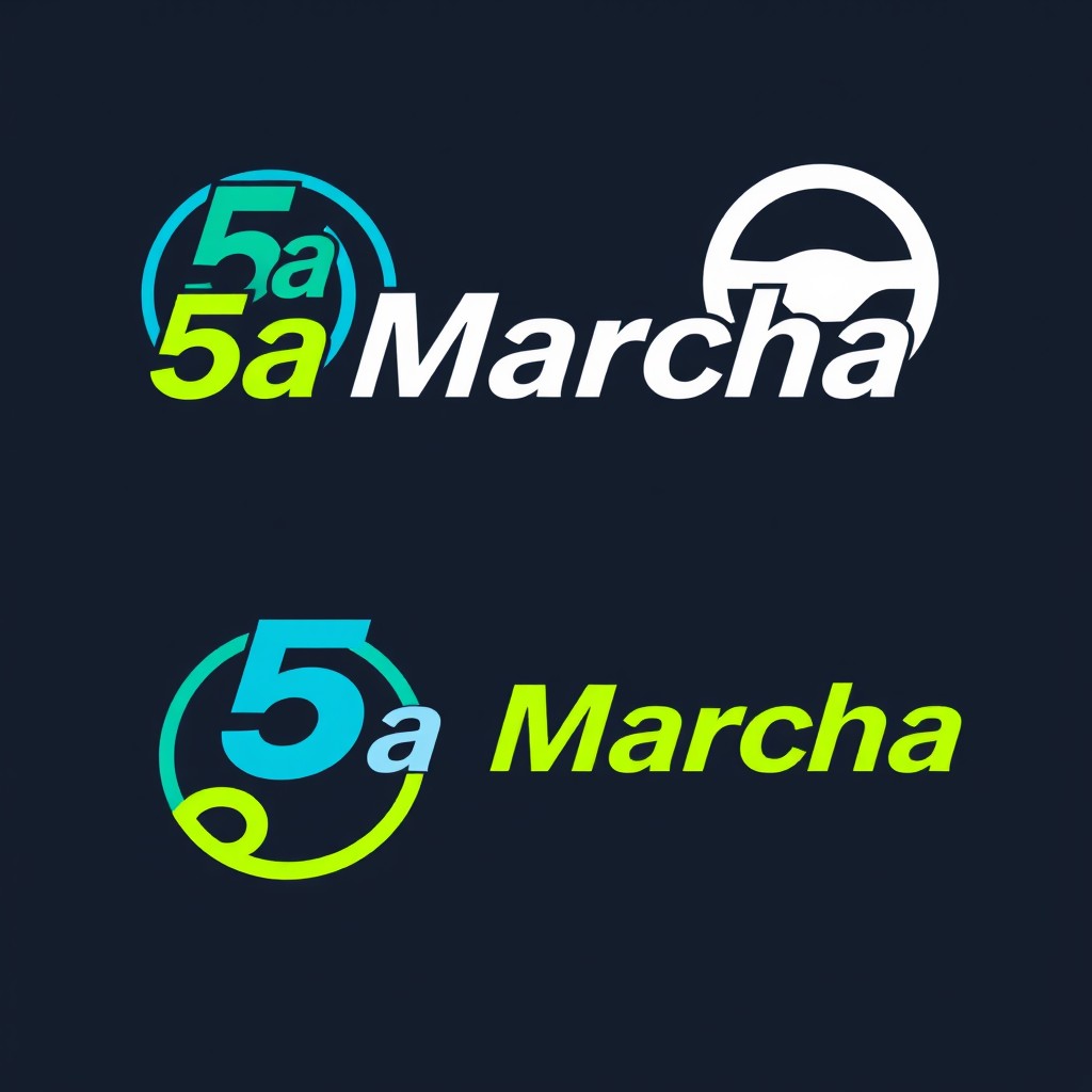 A driving school logo for '5a Marcha', featuring the name prominently displayed in a stylish, modern font