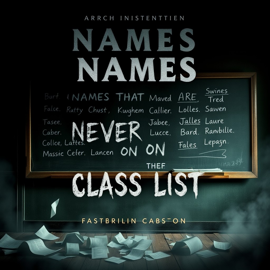 A chilling and suspenseful cover design for a horror-themed book titled 'NAMES THAT ARE NEVER ON THE CLASS LIST'