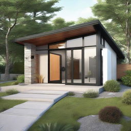 A modern, single-story bungalow with a terrace elevation. The entry door is facing North.