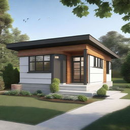 A modern, single-story bungalow with a terrace elevation. The entry door is facing North.