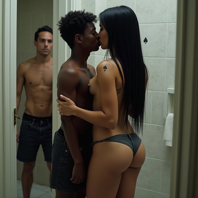 An attractive Mexican woman with fair skin, wide hips, and a full figure, has long, straight black hair