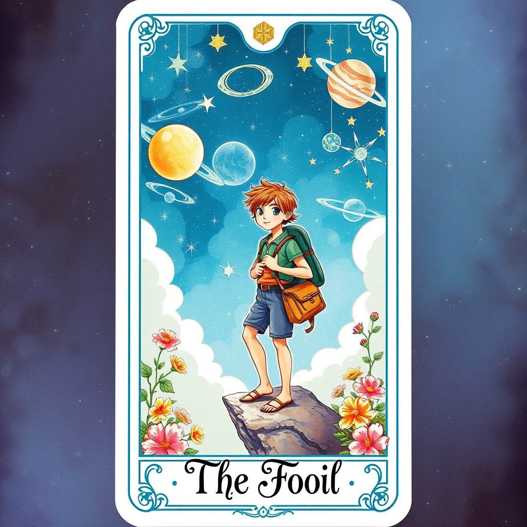 A beautifully illustrated tarot card, featuring a mystical theme with intricate patterns and celestial motifs