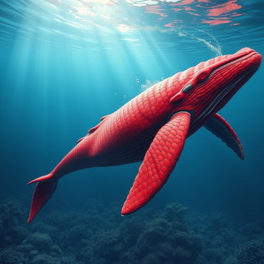 Stunningly Realistic Red Whale Swimming in Vibrant Ocean